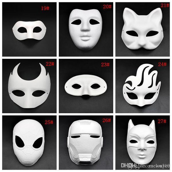 Halloween máscaras de rosto completo pintada de polpa pintada à mão máscara de papel machê em branco máscara de máscara de máscaras brancas máscara de festa simples xvt1088