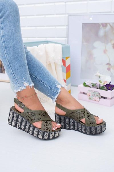 

sandals women's khaki genuine leather wedges, Black