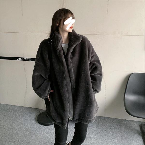 

women's fur & faux jacket women coat furry female winter imitation veste femme, Black