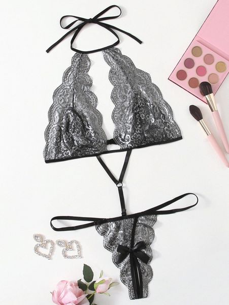 

plus floral lace scallop trim teddy bodysuit v1uz#, Black;white