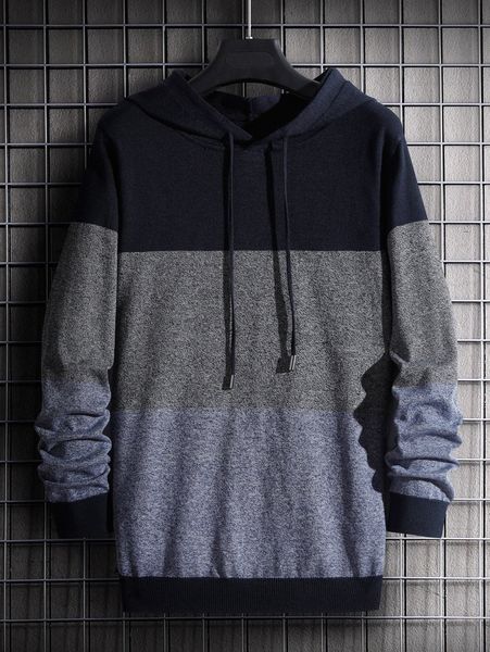 

men colorblock drawstring hooded sweater m61z#, White;black