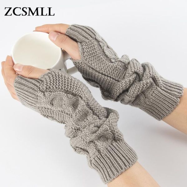 

sports gloves zcsmll women's winter thick twist pattern exposed finger half wool knitted warm arm cover female fashion th582, Black