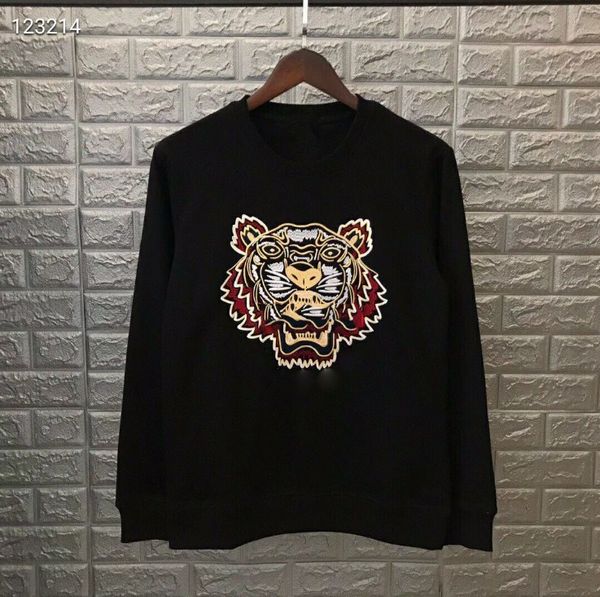 

fashion-tiger head hoodie embroidered sweatshirts pullover shirts jumpers autumn spring sweater casual streetwear high quality, Black