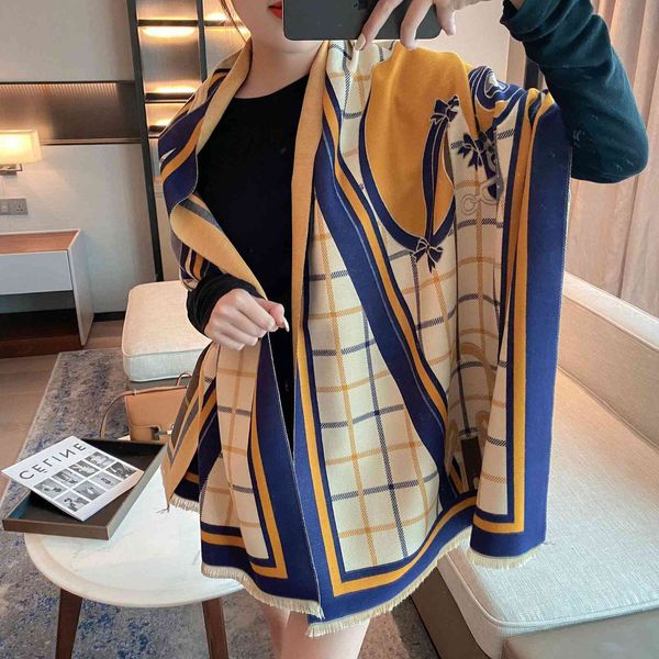 

70% off design air conditioning shawl 2021 autumn imitation cashmere versatile short beard tassel bib decorative warm pattern jacquard scarf, Blue;gray