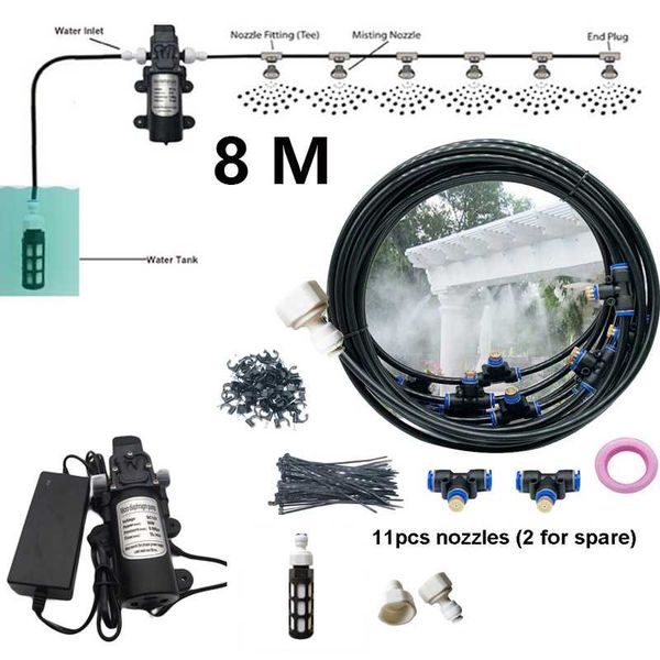 

micro electric pump with garden water 8 meters misting system include 11 pcs nozzles
