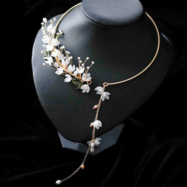 

whole elegant handmade jewelry original forest style summer natural pearl flower chokers necklace band for women, Silver