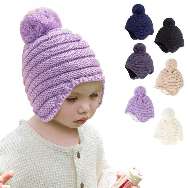 

caps & hats children solid color knitted winter beanies hat suit soft warm boys and girls for born baby, Yellow