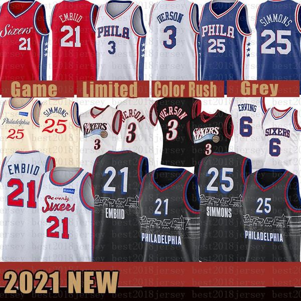 

men's joel 21 embiid sixer jersey ben 25 simmons philadelphia 76ers city allen 3 iverson black edition basketball jerseys, Black;red