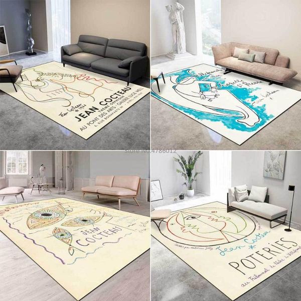 

carpets simple modern anti-cashmere retro abstract art line painting beige living room bedroom bedside carpet floor mat customization