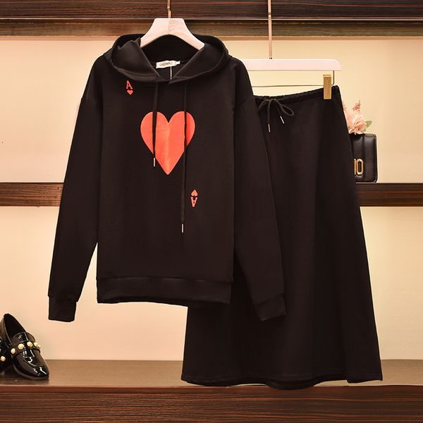 

xl-5xl-sized woman winter sweatershirt hoodie and skirt two pieces put together sports matching clothes ybhx, Black;gray