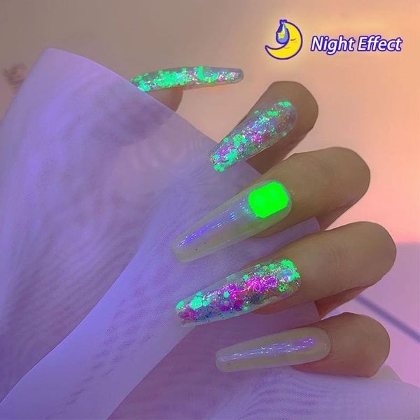 

nail glitter accessories diy art manicure decor glow in dark fluorescent flakes luminous sequins acrylic paillettes, Silver;gold