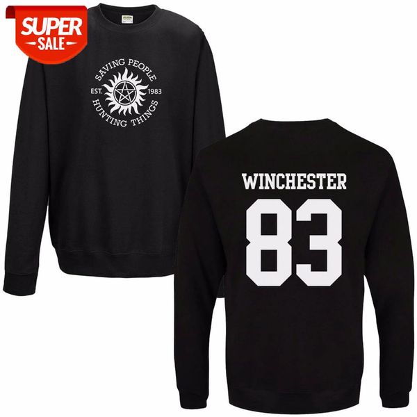 

saving people hunting things sweatshirt supernatural sam dean winchester bros winter modis sudadera hombre cotton fleece hoodie #9t5p, Black