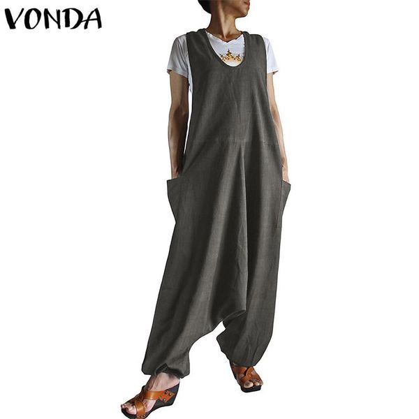 

women's jumpsuits & rompers vonda womens jumpsuit 2021 fashion harlan pants trouser casual loose sleeveless playsuits solid overalls pl, Black;white