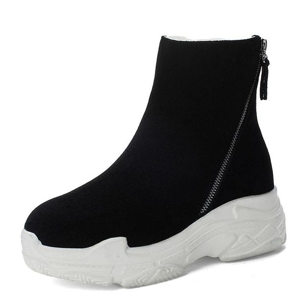 

boots snow fashion fur one waterproof thick-soled short tube thick ankle winter plus velvet zipper women's shoes, Black