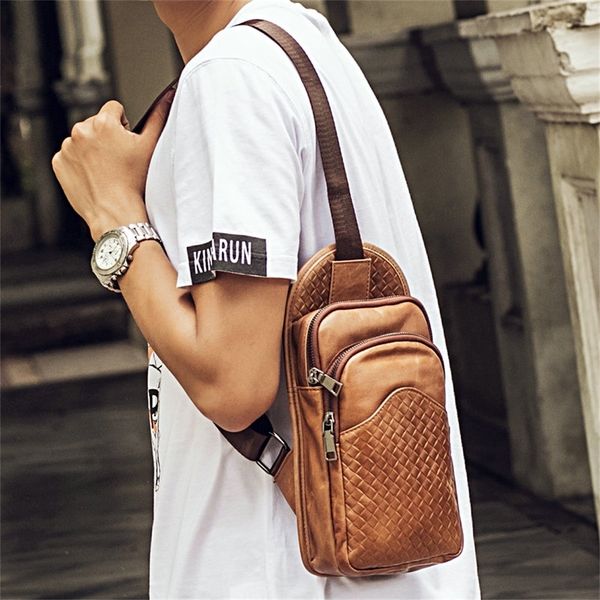 

bullcap - men's leather first layer handbag, knitted chest bag, 8-inch multifunctional pocket