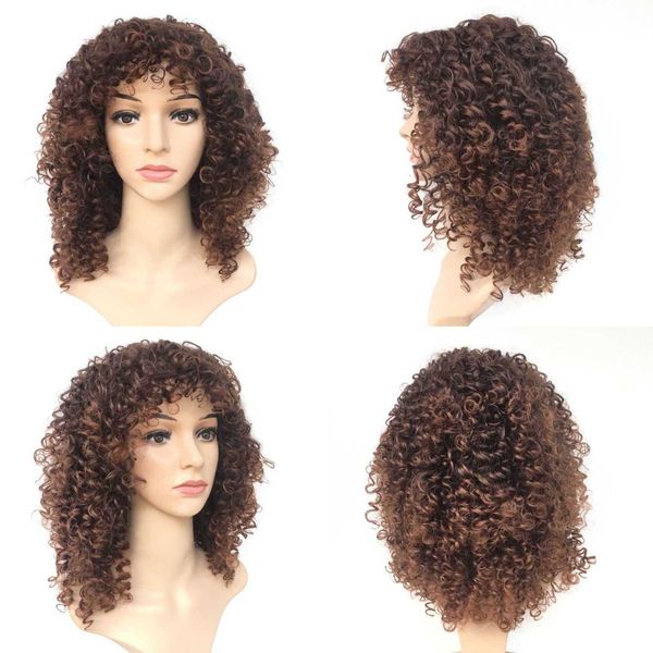 

curly brown bangs ffy wig chemical fiber hair hr5065-a, Black