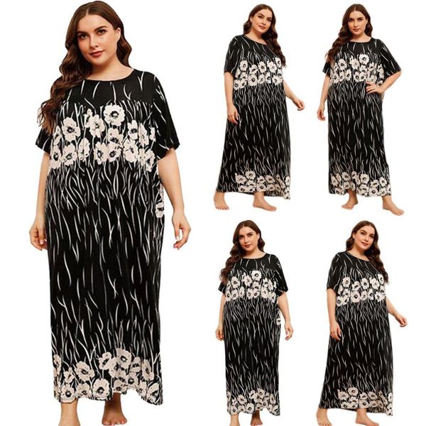 

ethnic clothing dubai kaftan printed long dress muslim abaya o-neck arab summer short sleeve maxi robe ramadan casual loose turkish plus siz, Red