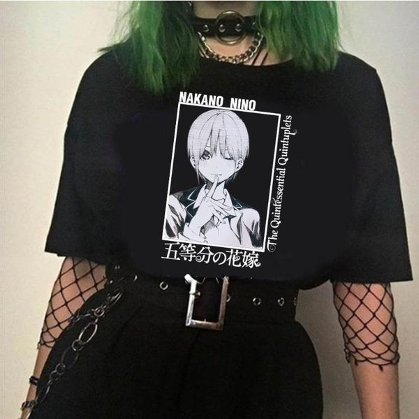 

women's t-shirt anime the quintessential quintuplets print fashion casual short sleeve o-neck, White
