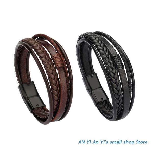 

charm bracelets personalized braided bracelet mens wristband leather with magnetic clasp cowhide multi-layer wristbands bangle gifts, Golden;silver