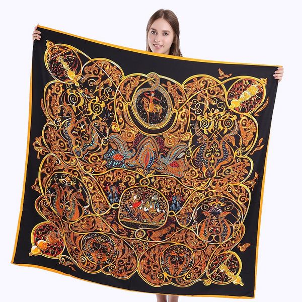 

2021 european and american fashion new style twill emulation silk scarf 130cm large kerchief printed fashion shawl scarf, Blue;gray