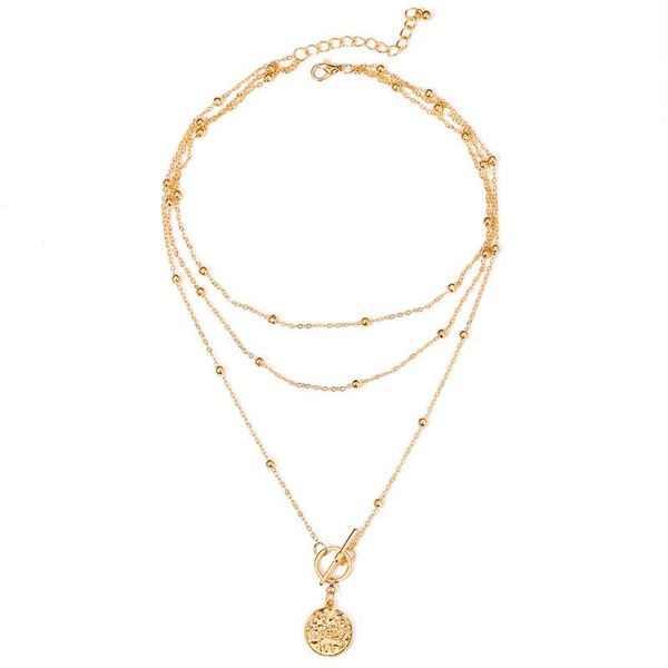 

pendant necklaces boho gold color round ball coin multilayer necklace for women ladies alloy geometric party jewelry, Silver