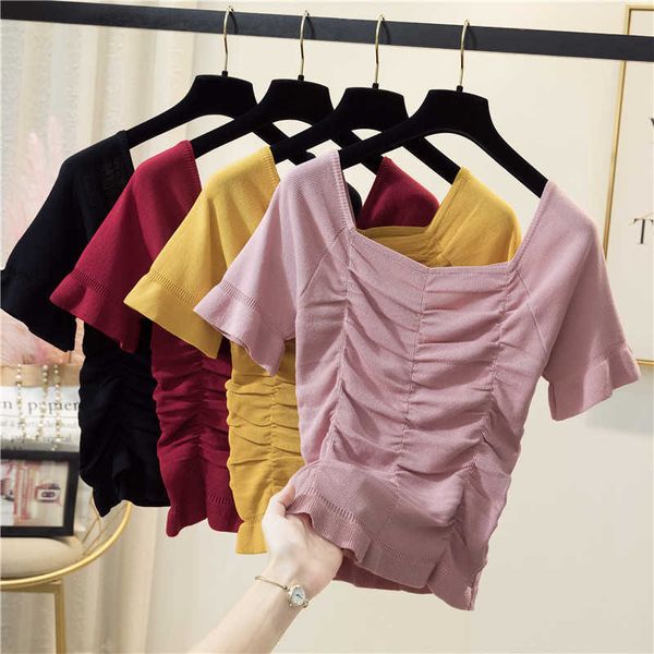 M-4xl Plus size Donne sexy Kint Summer Pullover Pullover Slim Shor Short Short T-shirt femmina Kint Jumper Mujer Sweater 210604