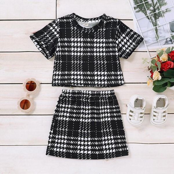 

baby & children's 1-4years infant baby girl kid clothes plaid t-shirt + skirt tutu dress outfit set, White