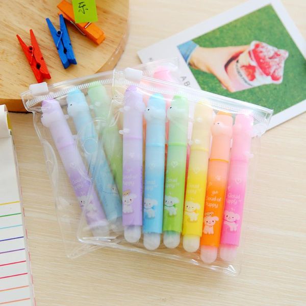 Dights Coloftice 1set (6pcs) Cute Kawaii 6 Cor Mini Rainbow Highlighter Pap Papelaria Conjuntos de Escritório School Supplies Presente Coreano Studen