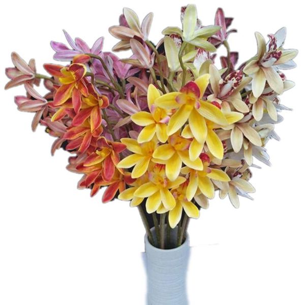 

one artificial latex cymbidium orchid flowers 9 heads real touch good quality butterfly phalaenopsis orchid flower for wedding