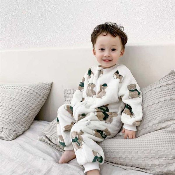 

spring autumn and winter children's pajamas flannel thicken boys girls home clothes fleece baby sleepers 211130, Blue;red