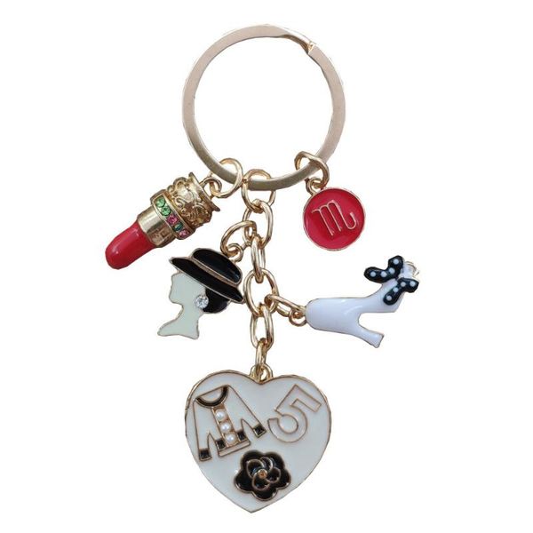 

keychains luxury enamel kc gold plated 12 signs constellations zodiac keychain key ring women lady female heart lipstick style gift, Silver
