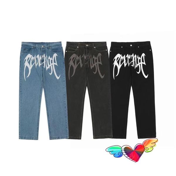 

men's jeans 2021 embroidered revenge logo men women 1:1 slightly loose xxxtentacion denim trousers, Blue