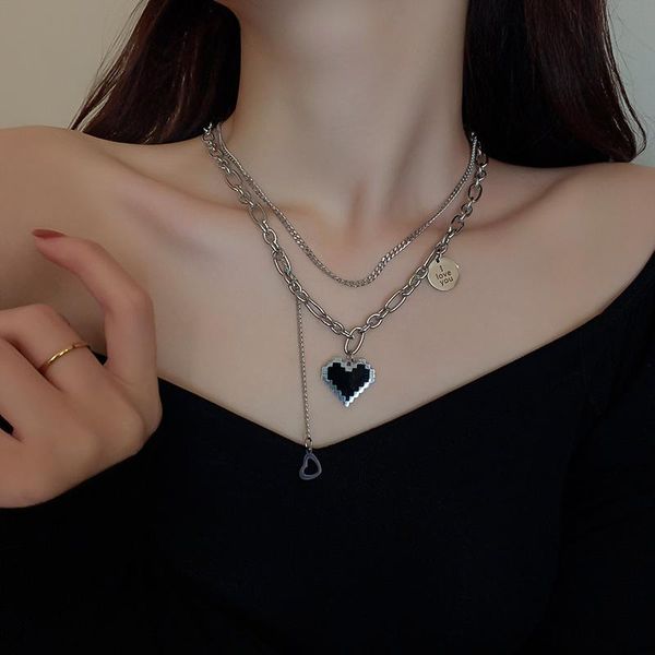 

pendant necklaces lovoacc punk hip hop black love heart circle coin necklace for women double layered silver color accessories