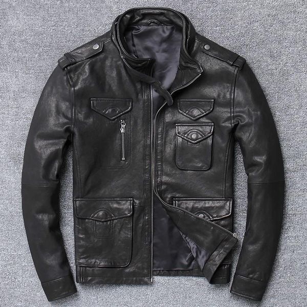 

men's leather & faux zvaqs 2021 spring jacket real sheepskin mens shearling clothing casual oversize coat x-hl013, Black