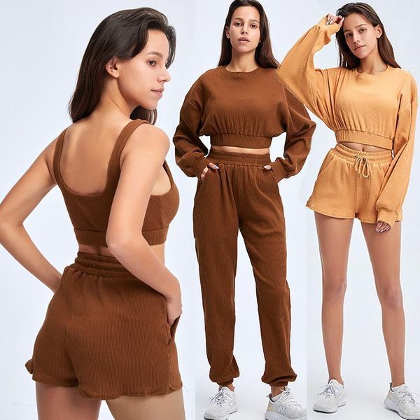 

yoga outfit women tracksuit 2 piece set long sleeve sweatshirt crop shorts sets loose casual solid sportswear outfits 2021 summer autumn