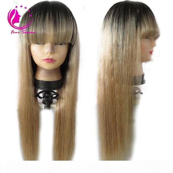 

brazilian ombre human hair lace front wig 150 density blond ombre lace wig 1bt27 ombre full lace wigs with full bangs blond hair, Black;brown