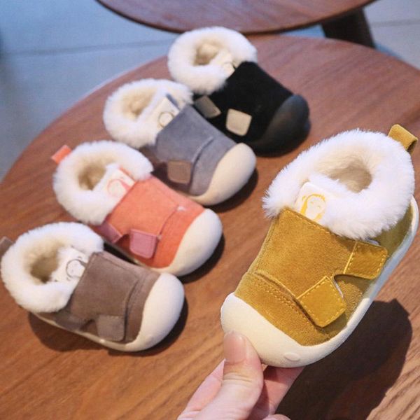 

first walkers cute infant babys shoes 2021 winter baby cotton plus velvet toddler soft bottom magic slip