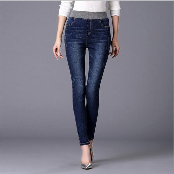 

women's jeans plus size 26-40 elastic for women trousers stretch slim was thin cotton elasticity waist pencil pants, Blue
