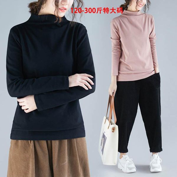 

women's t-shirt 150kg brushed ribbed cotton women plus size bust 138-160cm 5xl 6xl 7xl 8xl 9xl stretch long-sleeved, White