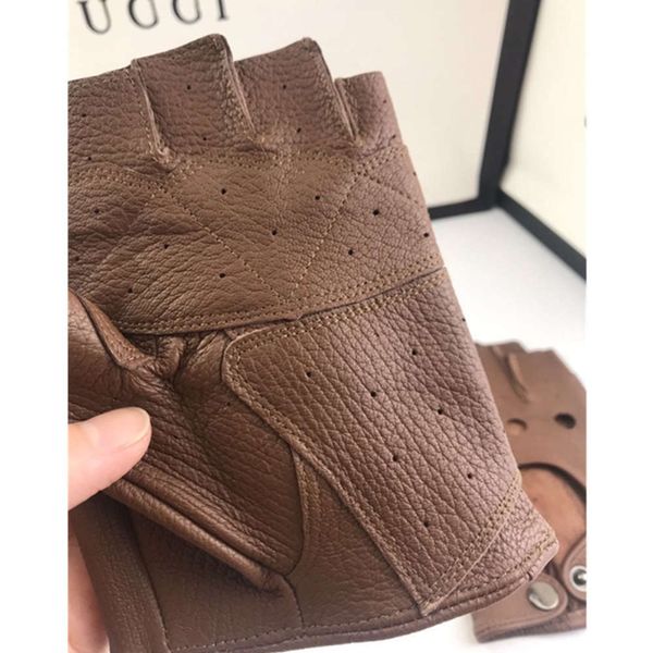 

deerskin half finger gloves for men riding sun proof motorcycl, Blue;gray