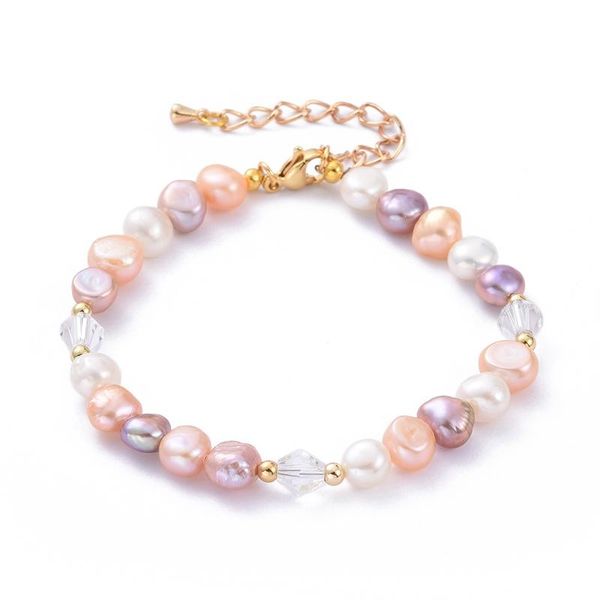 

charm bracelets colorful natural freshwater pearl bracelet bangles stainless steel lobster claw clasps chain link for women, Golden;silver
