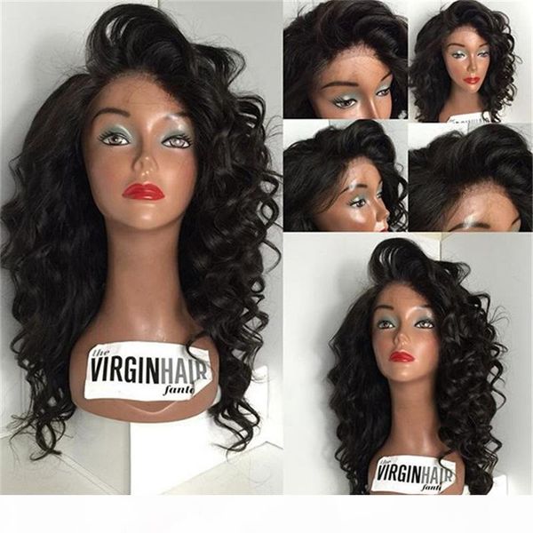 

100% unprocessed human hair full lace wigs lace front wigs with baby hair loose wave brazilian human wig for black women, Black;brown