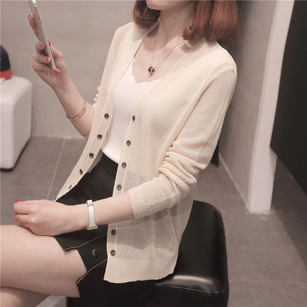 

women's jackets sun-knit cardigan short section for 2021 summer thin ice silk loose coat shawl air conditioning shirt, Black;brown