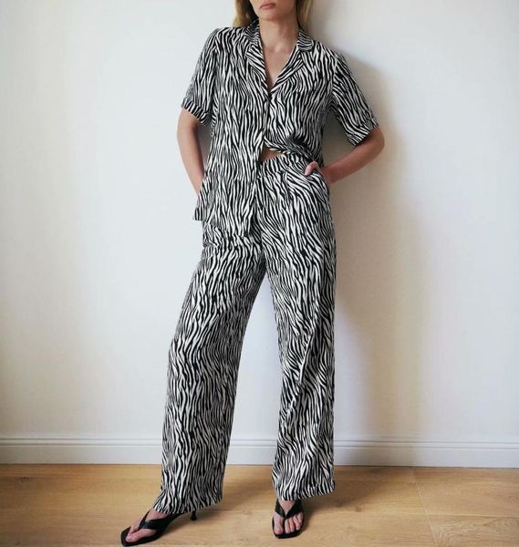 

women's pants & capris 2021 summer korean streetwear fashion animal print women casual pockets loose straight wide leg black trousers, Black;white