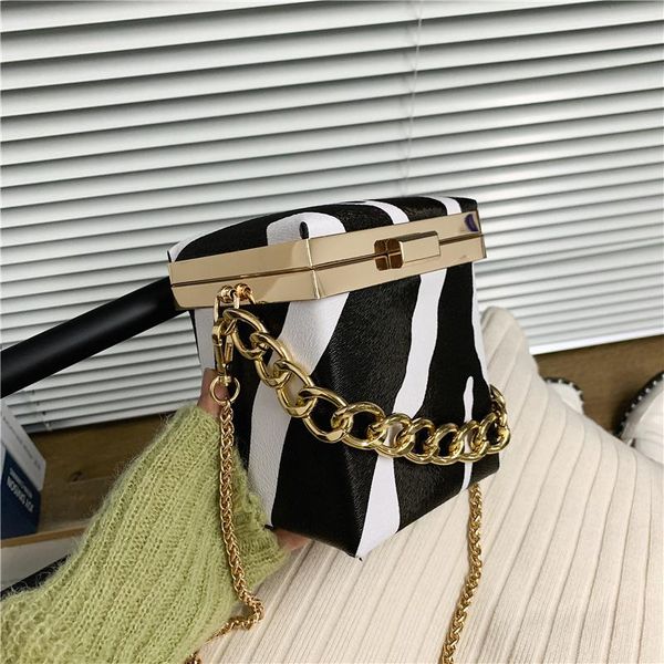 

evening bags mini box tote bag 2021 fashion pu leather women's designer handbag contrast color chain shoulder messenger