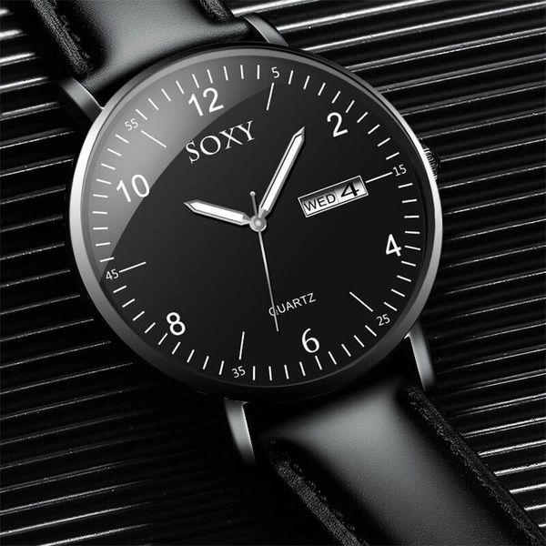 

casual style calendar men wrist watch leather band quartz watch, Slivery;brown