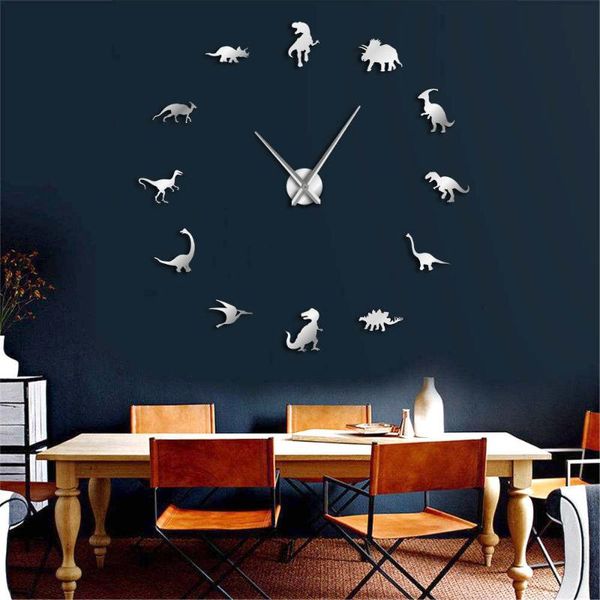 

wall clocks 3d clock mirror stickers creative jurassic dinosaurs diy removable art decal home living room decor