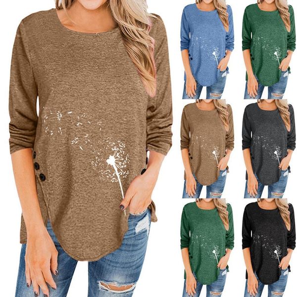 

vintage irregular shirt women ladies button print o neck blouse casual long sleeve blouse plus size 5xl 45, White