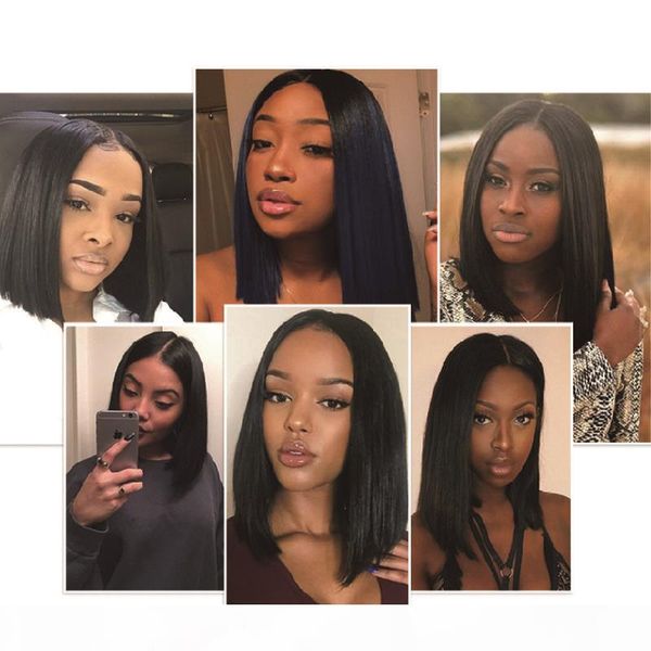 

peruvian hair silky straight short wig fashion bob wigs indian human hair lace front wigs brazilian human hair wigs, Black;brown