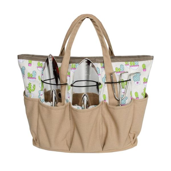 

storage bags bag, floral print toolkit ditty-bag portable canvas handbag for garden tools, khaki